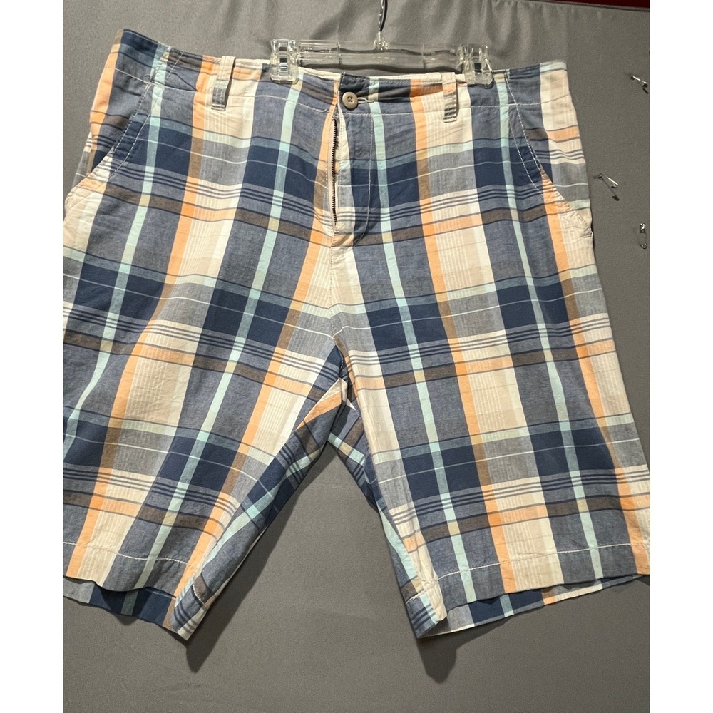 Old Navy Mens Plaid Flat Front Cotton Shorts Blue Orange Size 38 -0149